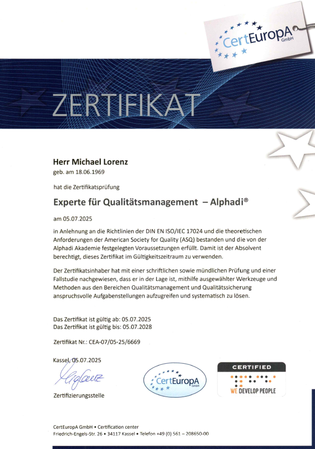 Experte für Qualitätsmanagement