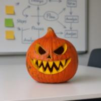 Kürbis vor Whiteboard